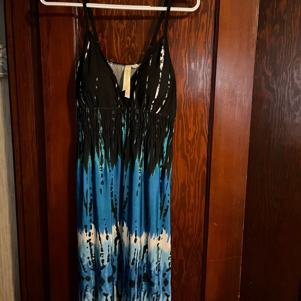 Cushnie Black and Blue Tie-Dye Dress